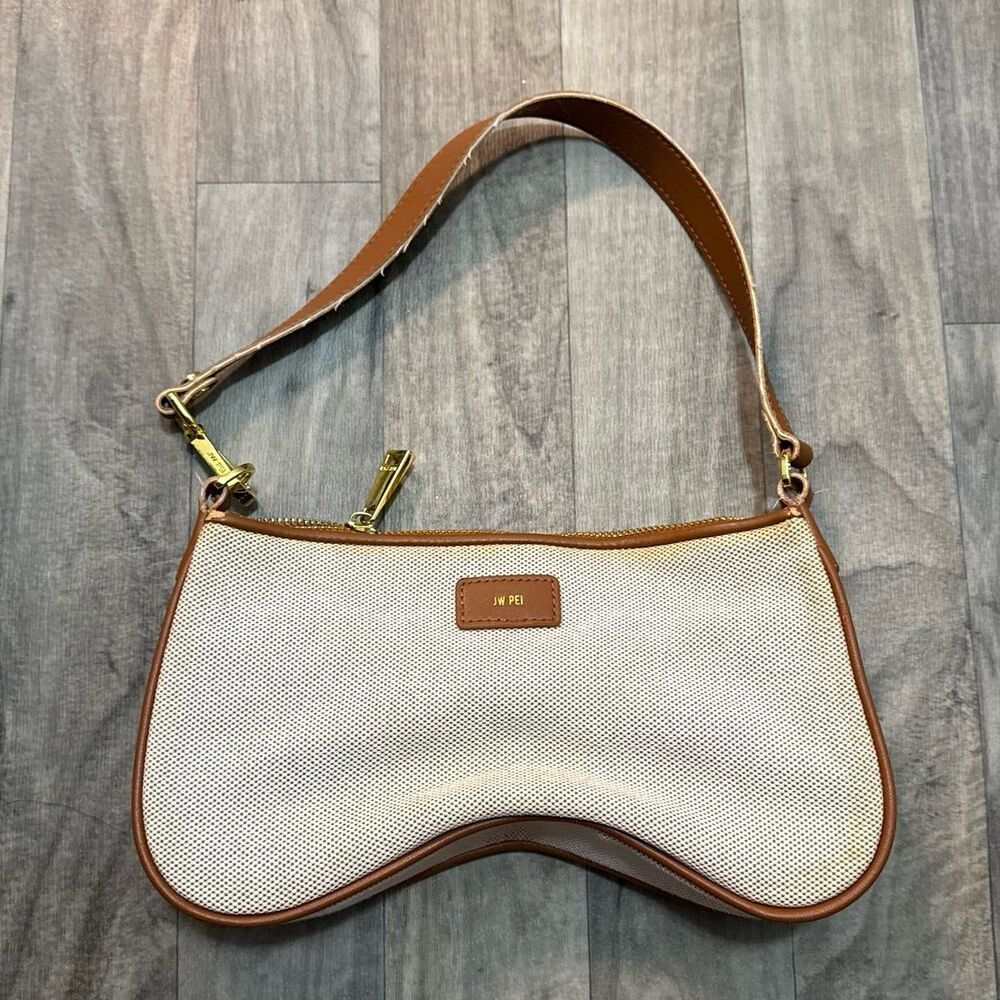 JW PEI Canvas Shoulder Bag witJW PEI Canvas Shoulder Bag with Brown Leather Trim